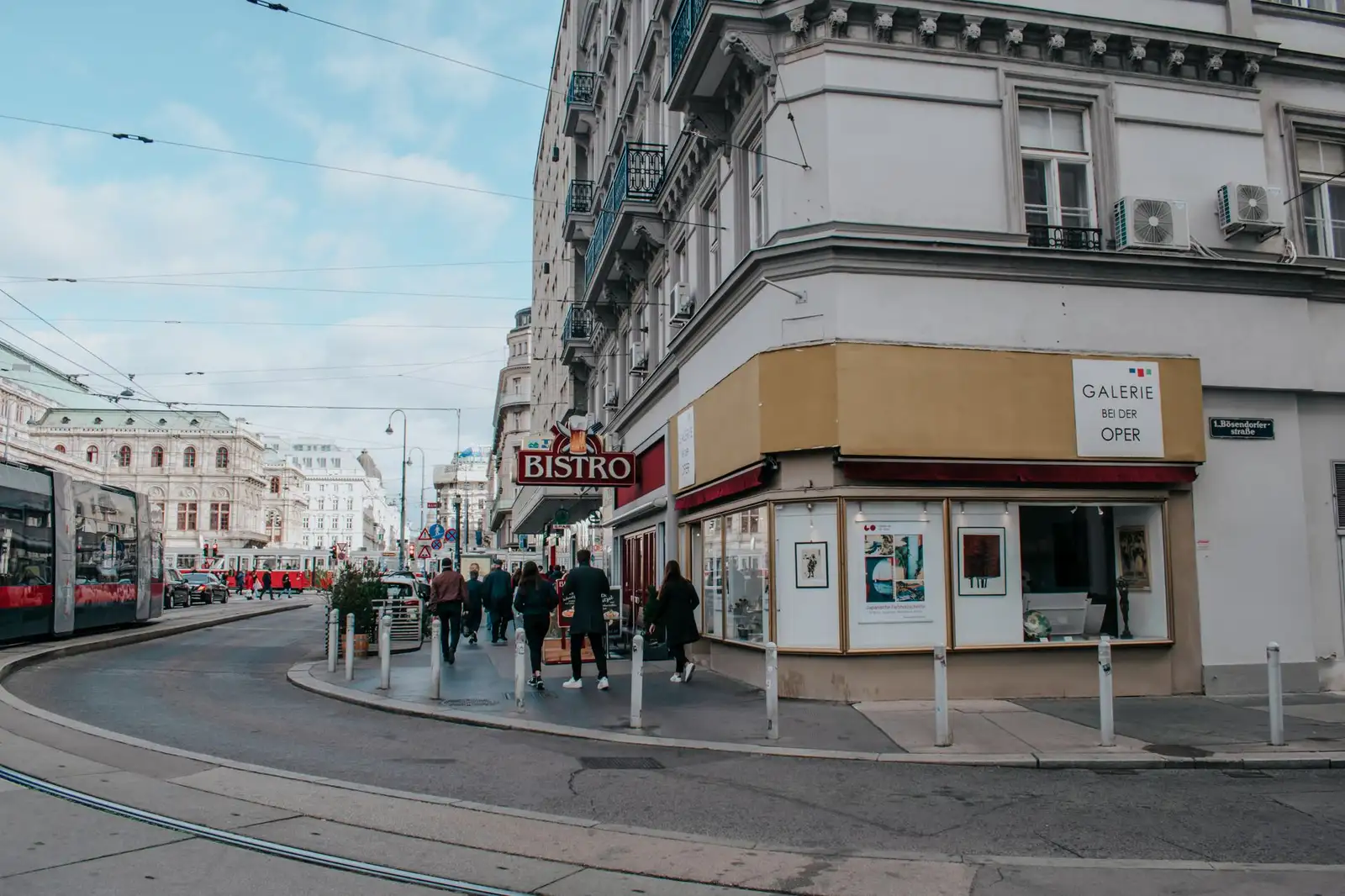 Vienna shopping street with cafes and imperial architecture