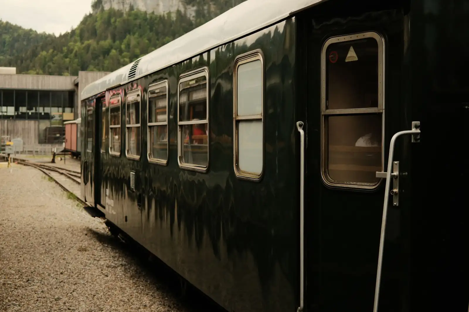 Austrian scenic train in the Alps with panorama coaches