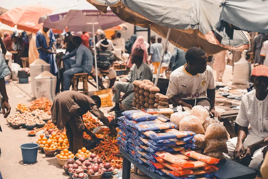Bustling market stall in Kinshasa