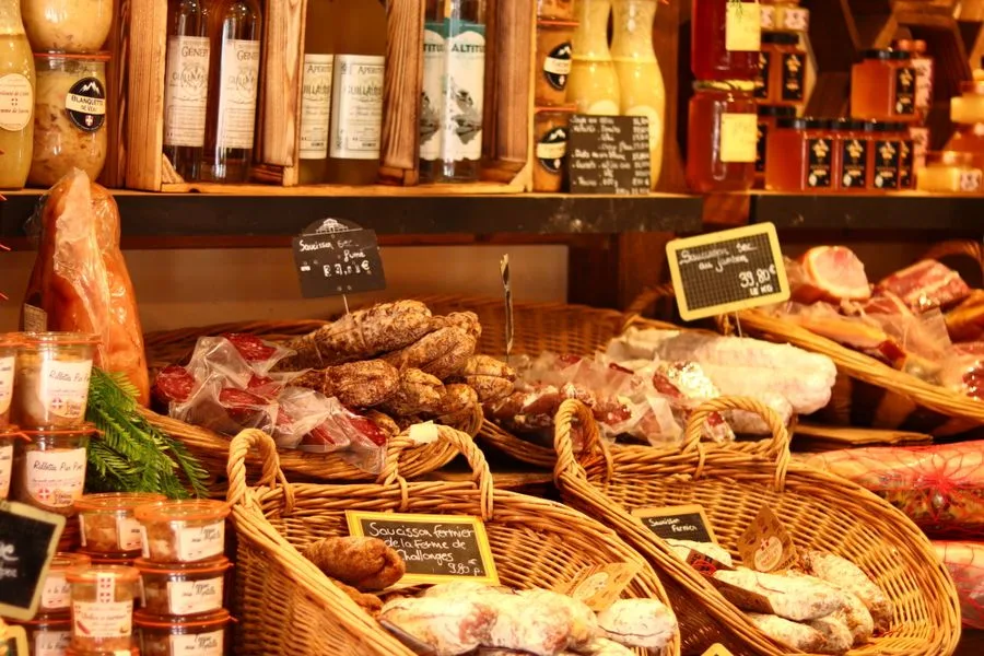French charcuterie and wine display