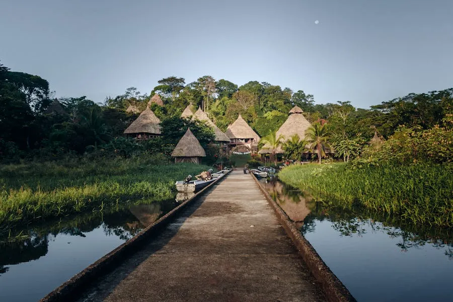 Emberá village along a river in the Darién