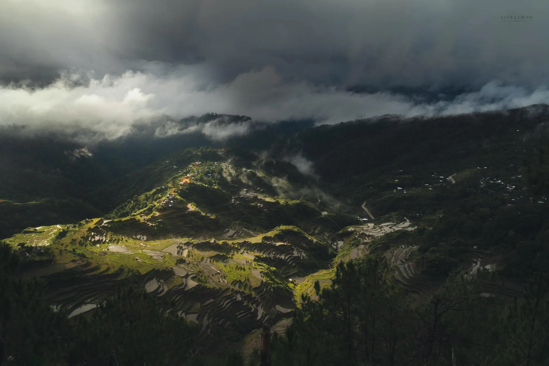 Aerial view of the Philippine islands and rice terraces