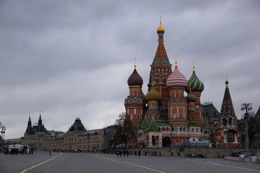 Saint Basil's Cathedral colourful domes against a winter sky