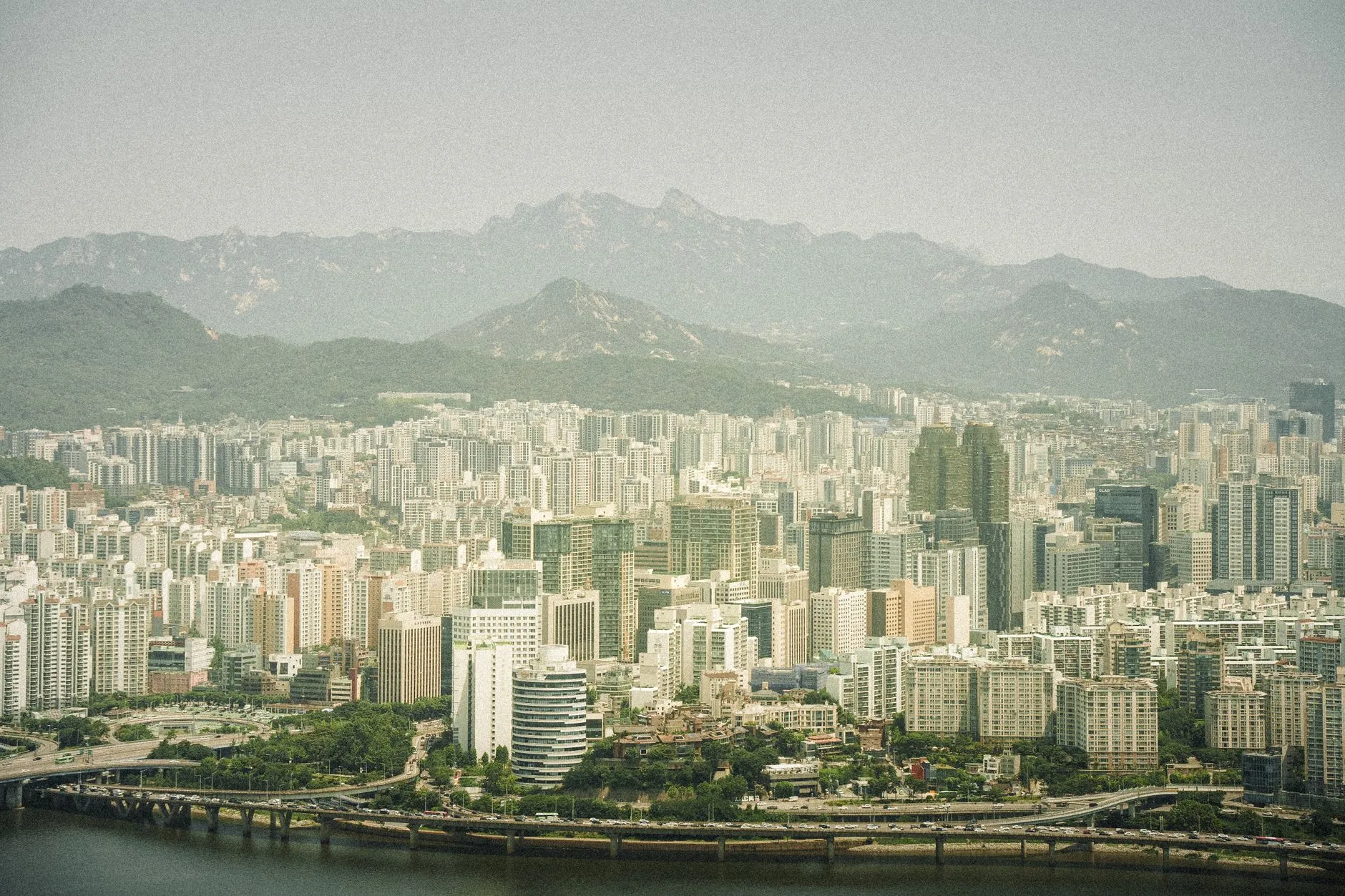 Aerial panorama of the diverse South Korean landscape