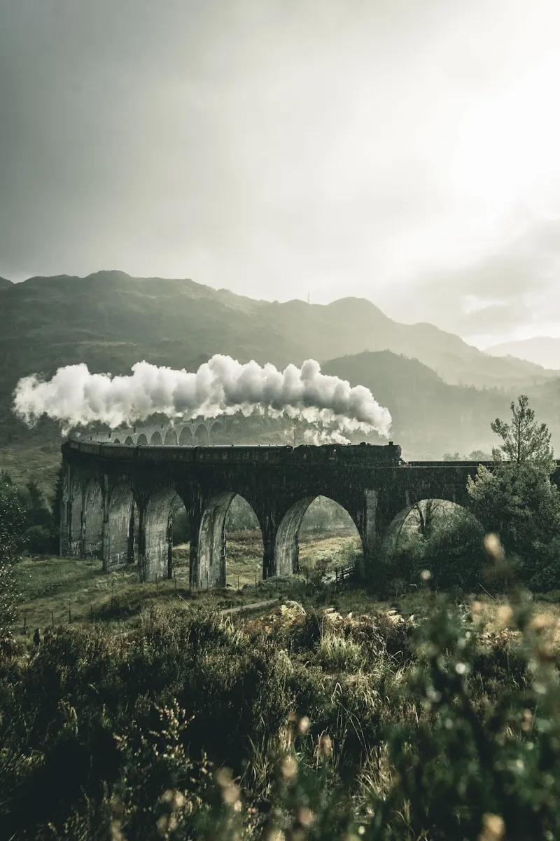 Blue train winding through Sri Lanka's lush hill country tea plantations