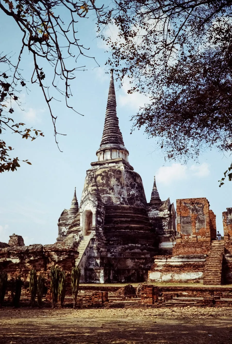 Ancient temple ruins and stupas at Ayutthaya Historical Park