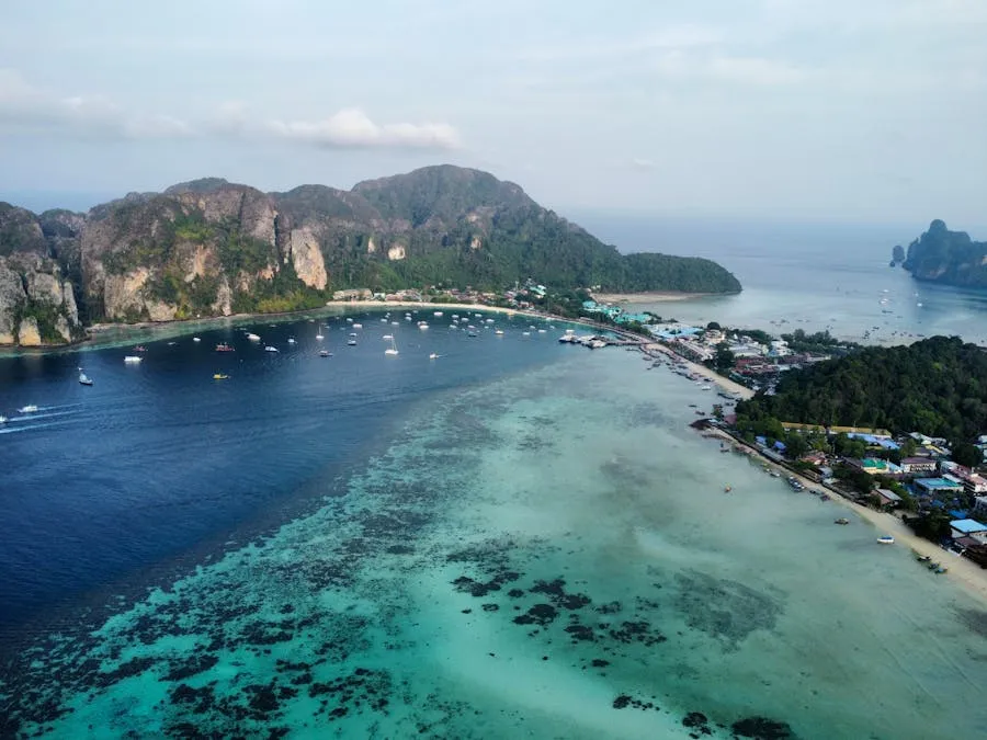 Stunning aerial view of Phi Phi Islands with turquoise lagoons
