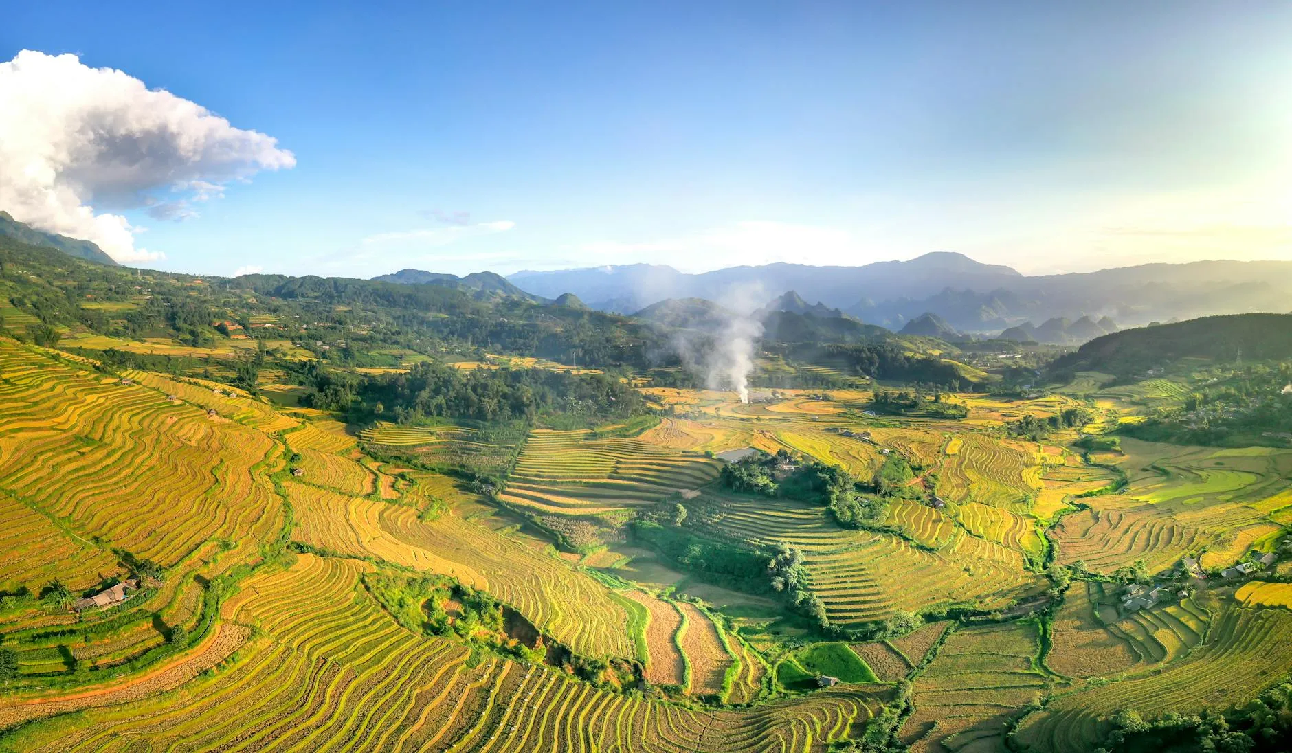 Aerial view of the Vietnamese landscape from coast to rice terraces