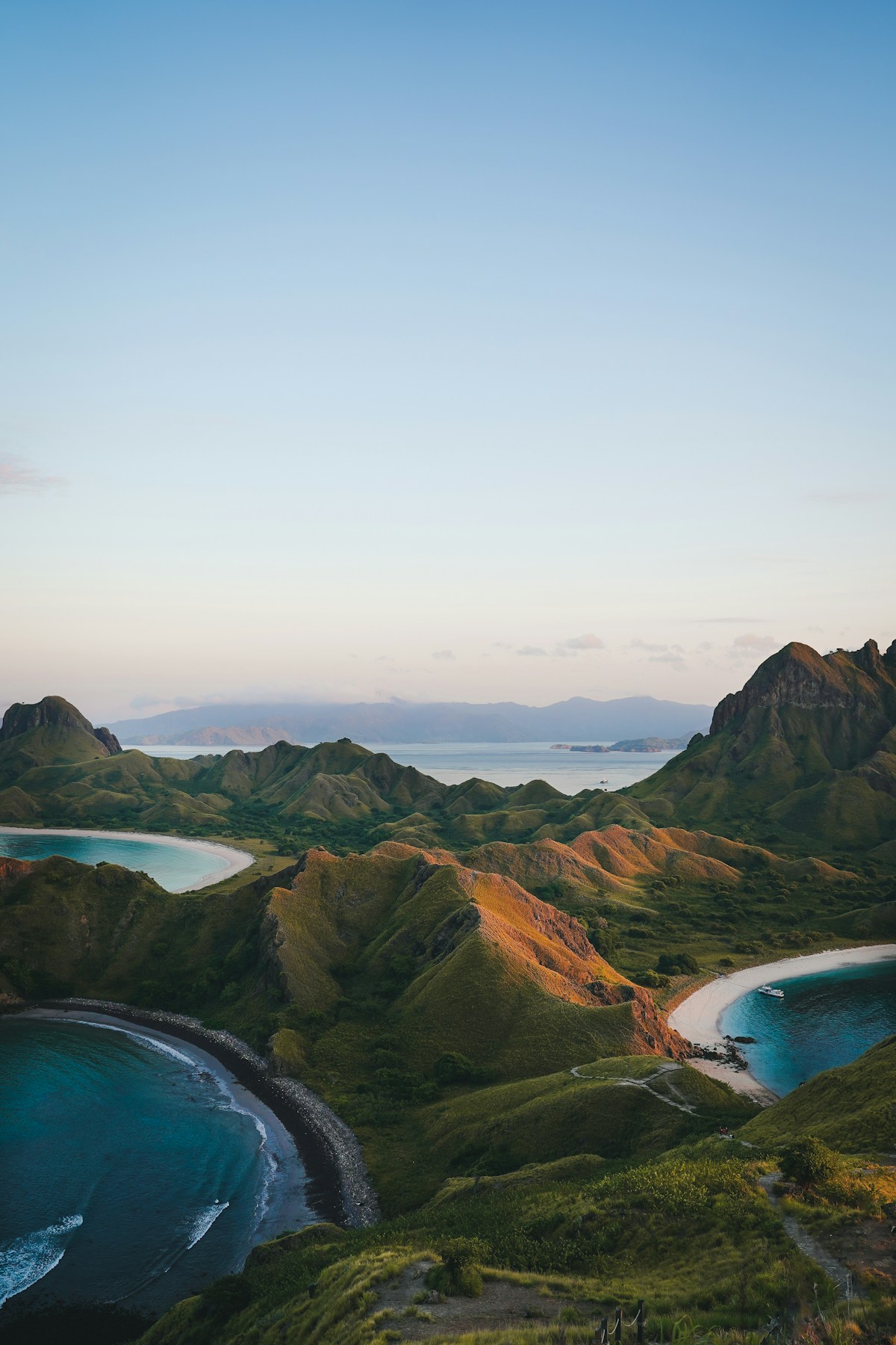 Aerial view of Padar Island's dramatic coastline in Komodo National Park