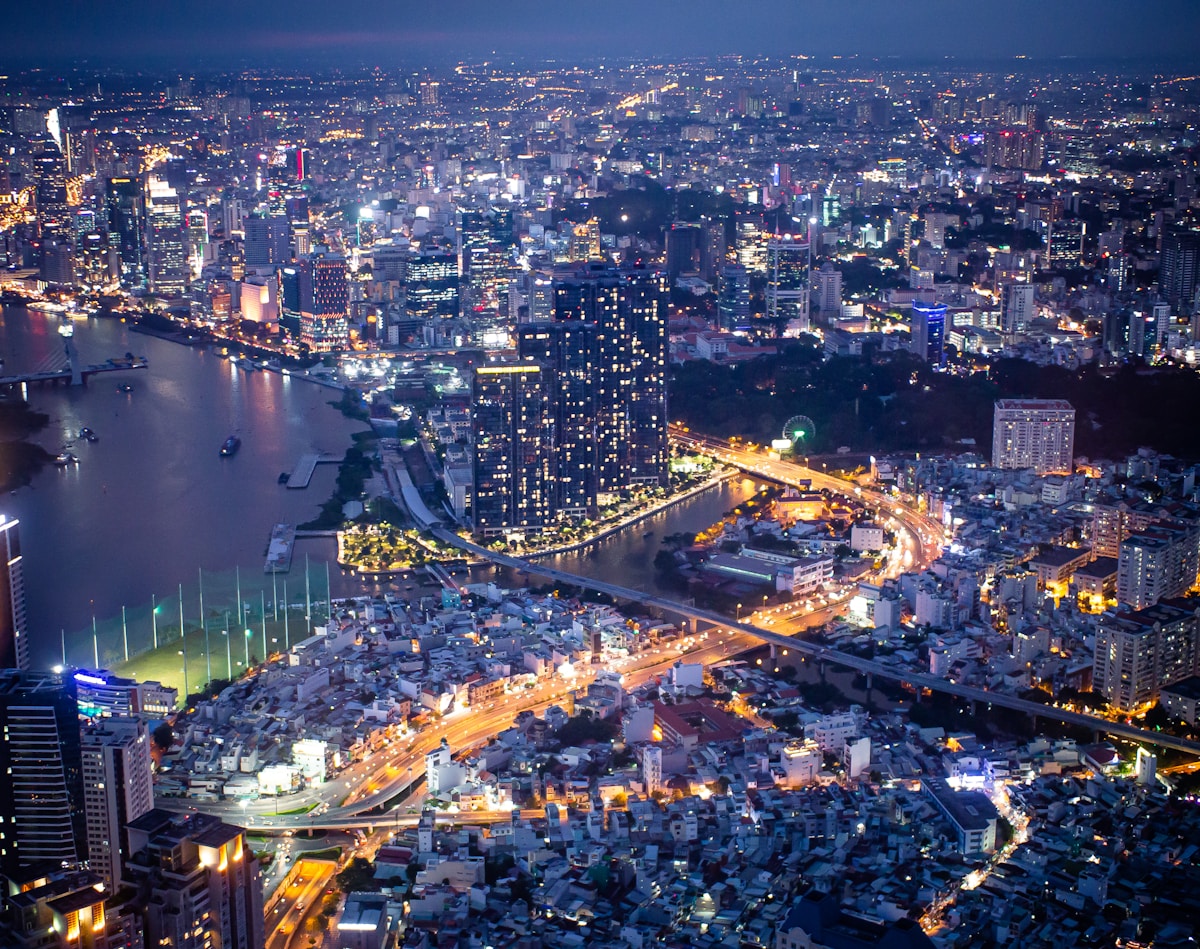 Ho Chi Minh City skyline illuminated at night